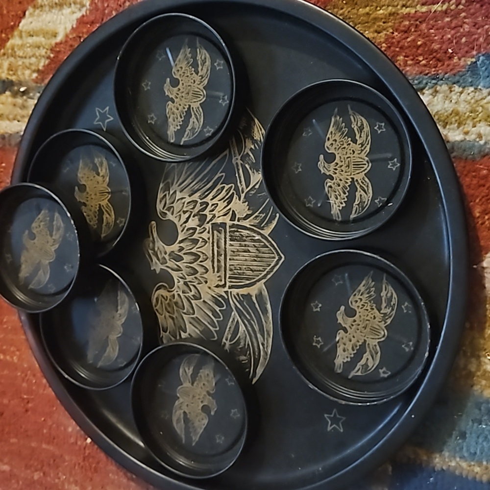 50's Ametican Eagle Mid-Century Black Gold Theme Metal Serving TrayCoasters  set